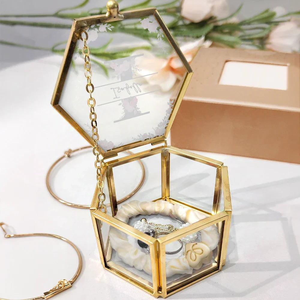 Gift For Women,Gift For Yourself,Happy - Monogram Floral - Personalized Glass Jewelry Box
