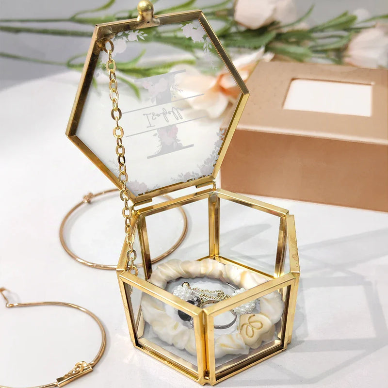 Gift For Women,Gift For Yourself,Happy - Monogram Floral - Personalized Glass Jewelry Box