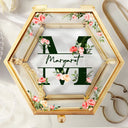 Gift For Women,Gift For Yourself,Happy - Monogram Floral - Personalized Glass Jewelry Box
