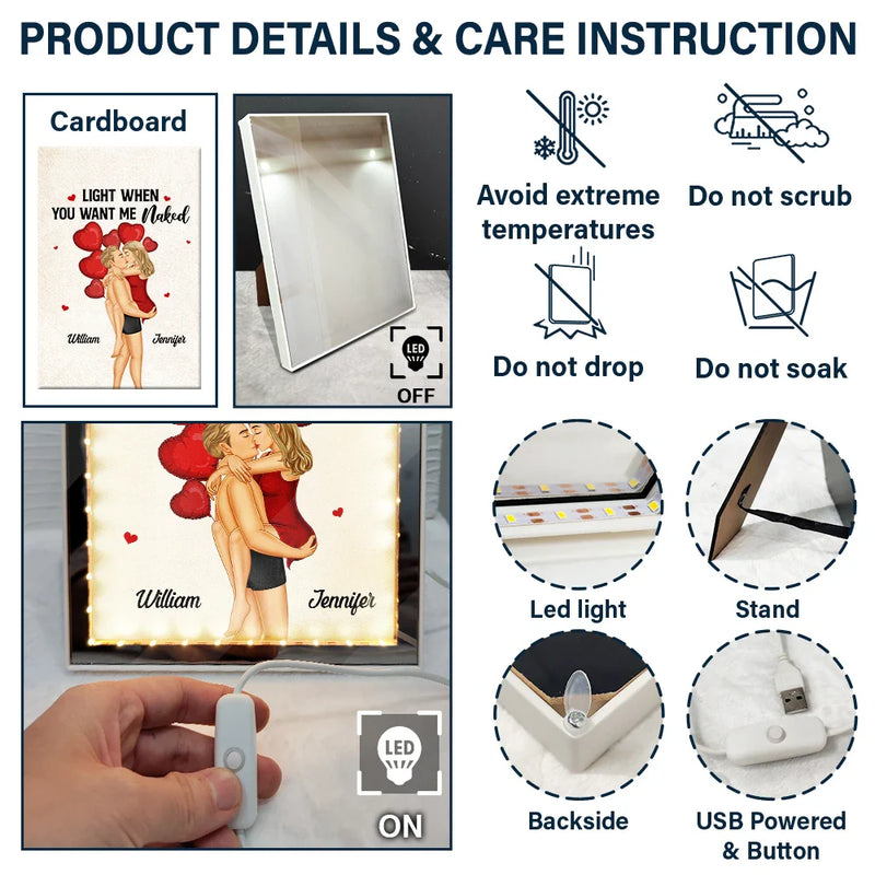 Couple Light Me When You Want - Lampe LED personnalisée avec cadre pour miroir