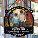 Gift For Couples, Old Couples, Gift For Husband, Gift For Wife, Gift For Boyfriend, Gift For Girlfriend - Couple Hold Your Hand At 80 - Personalized Window Hanging Suncatcher Ornament
