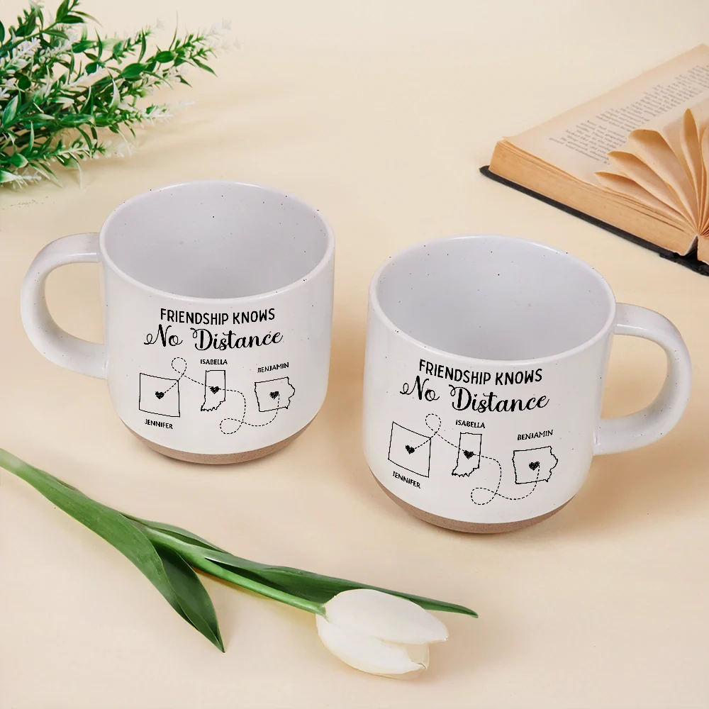 Gift For Bestie,Family,Love - Never Too Far To Drink Together - Personalized Pottery Mug