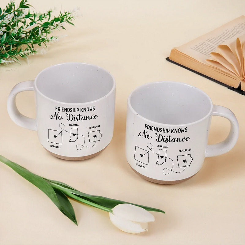 Gift For Bestie,Family,Love - Never Too Far To Drink Together - Personalized Pottery Mug