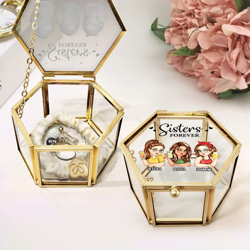 Gift For Bestie,Happy,Gift For Sisters - Besties Forever - Personalized Glass Jewelry Box