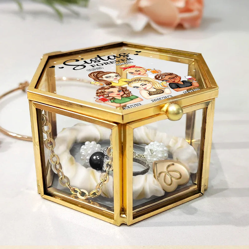 Gift For Bestie,Happy,Gift For Sisters - Besties Forever - Personalized Glass Jewelry Box