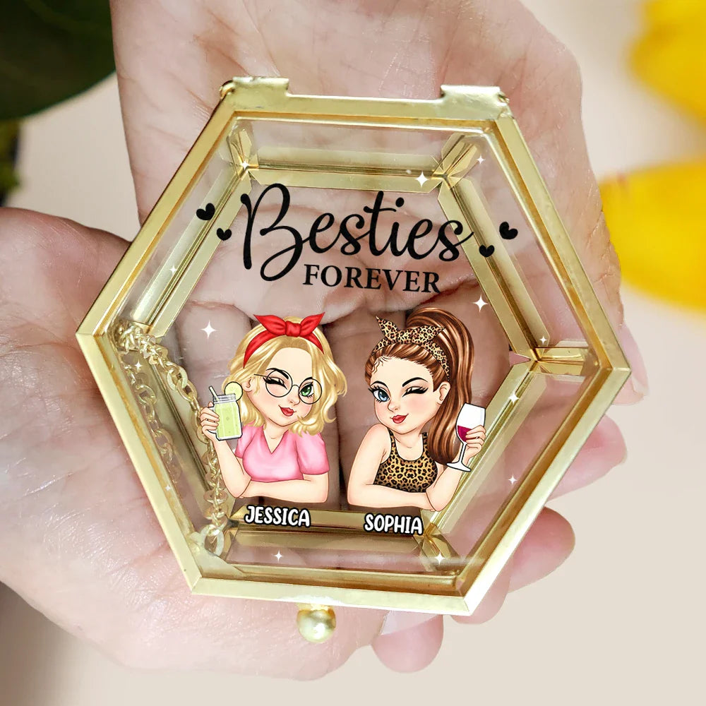 Gift For Bestie,Happy,Gift For Sisters - Besties Forever - Personalized Glass Jewelry Box