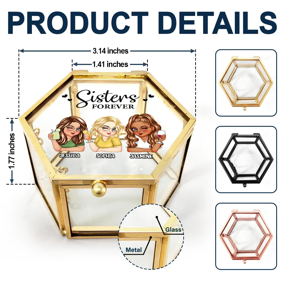 Gift For Bestie,Happy,Gift For Sisters - Besties Forever - Personalized Glass Jewelry Box