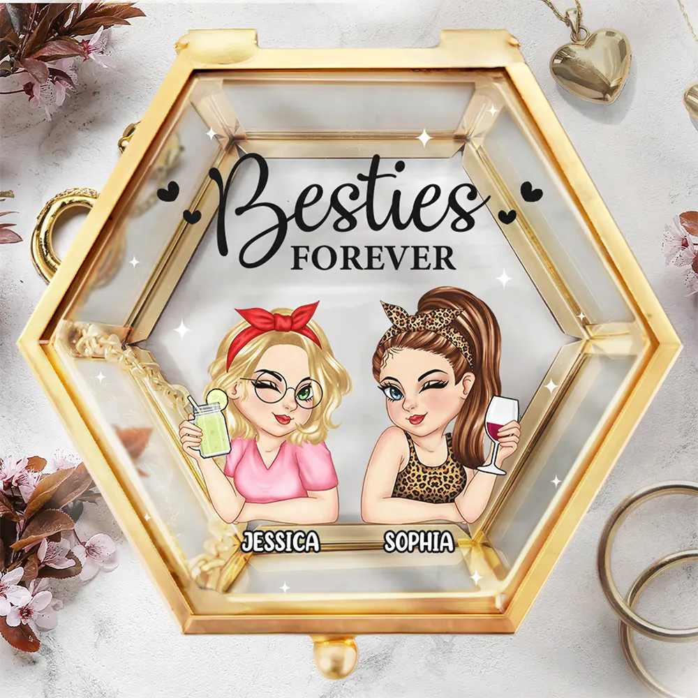 Gift For Bestie,Happy,Gift For Sisters - Besties Forever - Personalized Glass Jewelry Box