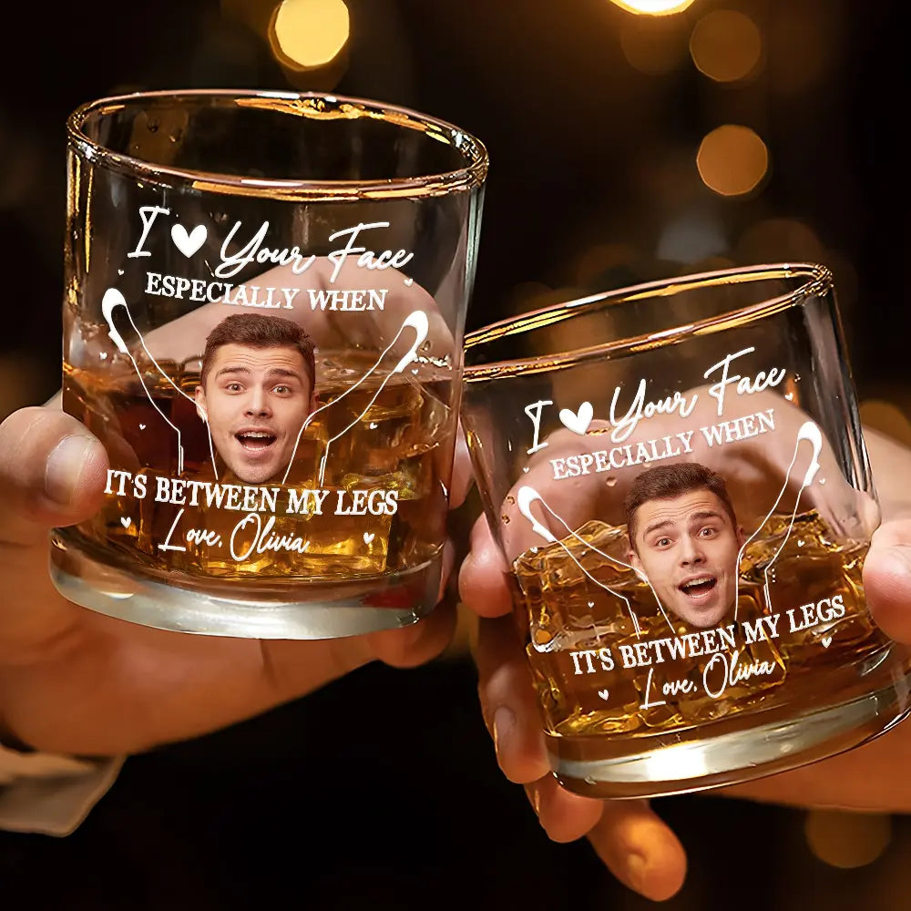 Gift For Couples, Gift For Husband, Gift For Wife, Gift For Boyfriend, Gift For Girlfriend - Custom Photo Couple Love Your Face - Personalized Whiskey Glass
