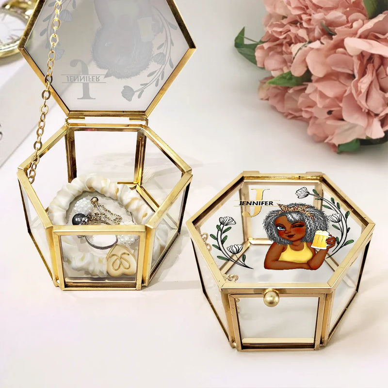 Gift For Yourself, Gift For Women - Monogram Botanical Women - Personalized Glass Jewelry Box