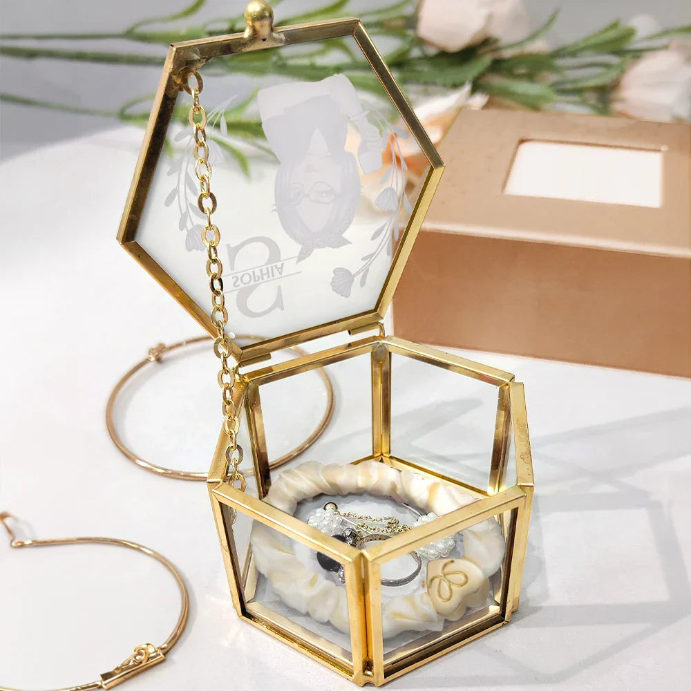 Gift For Yourself, Gift For Women - Monogram Botanical Women - Personalized Glass Jewelry Box