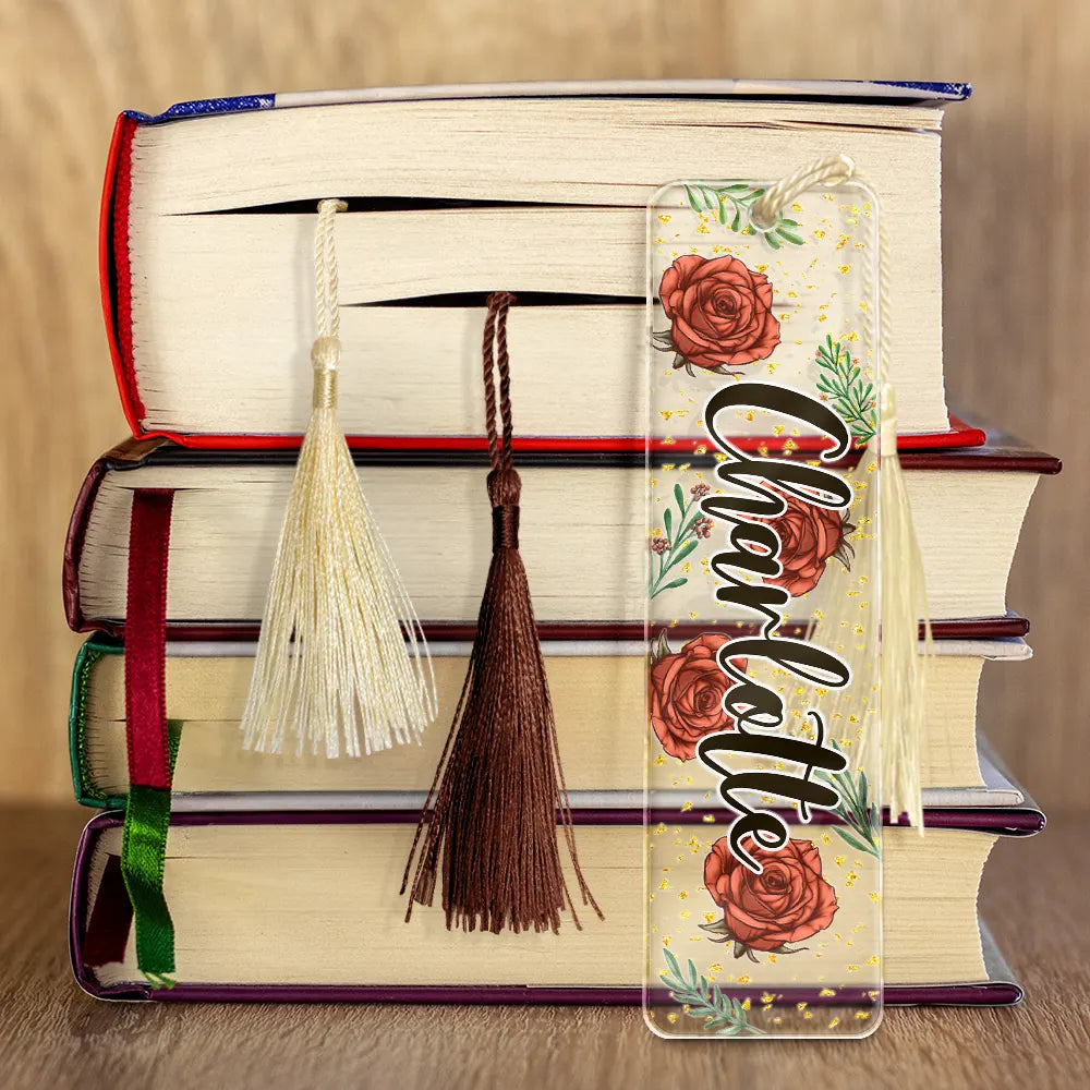Reading, Gift For Yourself, Gift For Women - Birth Month Flower & Name - Personalized Acrylic Bookmark