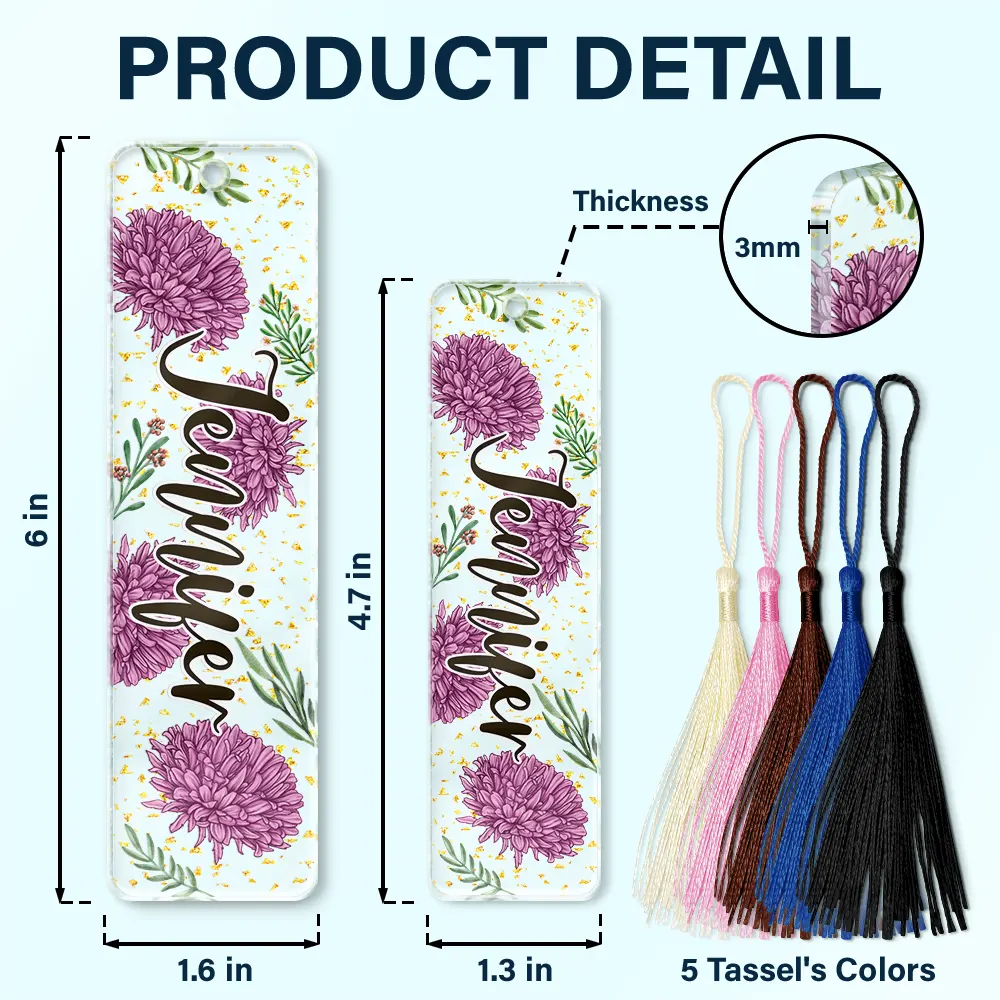 Reading, Gift For Yourself, Gift For Women - Birth Month Flower & Name - Personalized Acrylic Bookmark
