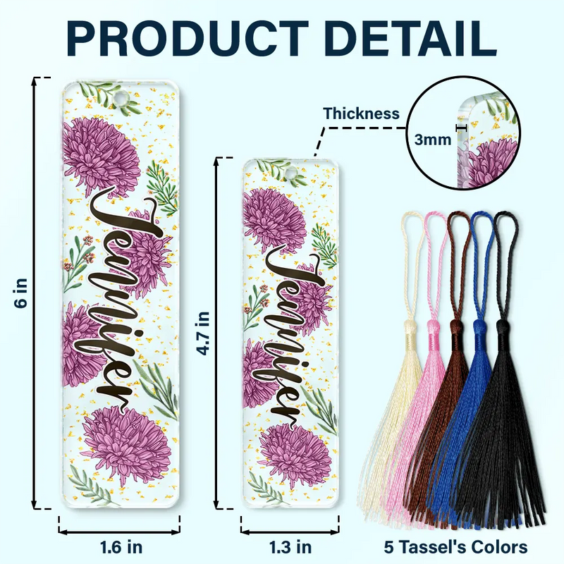 Reading, Gift For Yourself, Gift For Women - Birth Month Flower & Name - Personalized Acrylic Bookmark
