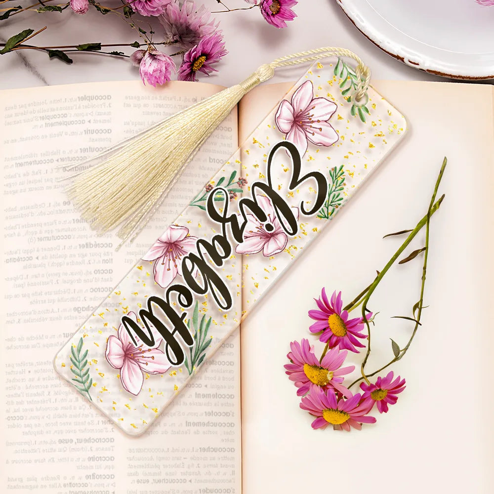 Reading, Gift For Yourself, Gift For Women - Birth Month Flower & Name - Personalized Acrylic Bookmark