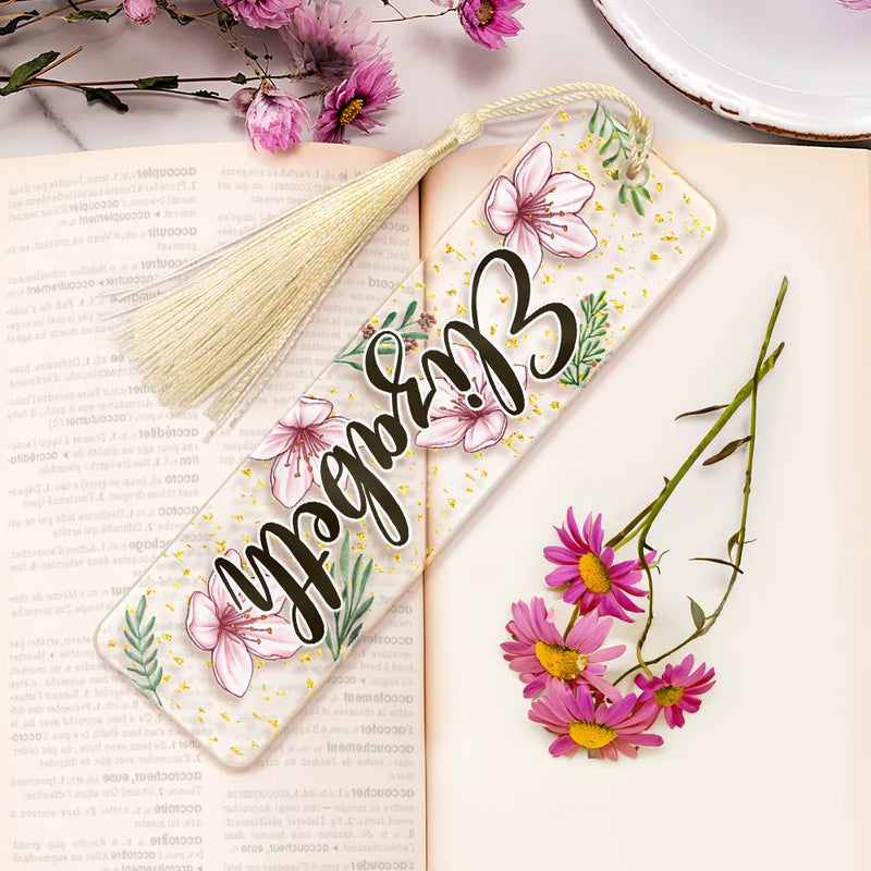 Reading, Gift For Yourself, Gift For Women - Birth Month Flower & Name - Personalized Acrylic Bookmark