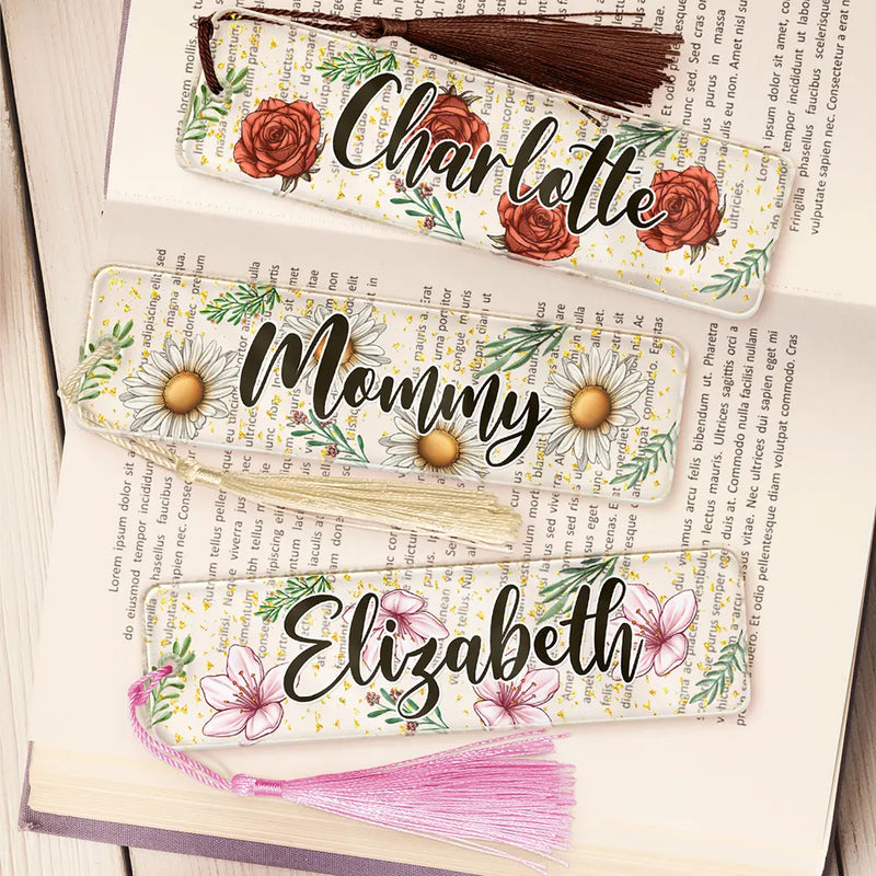 Reading, Gift For Yourself, Gift For Women - Birth Month Flower & Name - Personalized Acrylic Bookmark