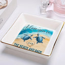 Gift For Couples, Gift For Husband, Gift For Wife, Gift For Boyfriend, Gift For Girlfriend - Couple Turtle I Love You To The Beach And Back - Personalized Ring Dish