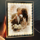Custom Photo,Gift For Mother,Gift For Grandma,Happy,Art Design - Custom Photo Watercolor Portrait Mom Grandma Family Couple - Personalized LED Mirror Frame Lamp