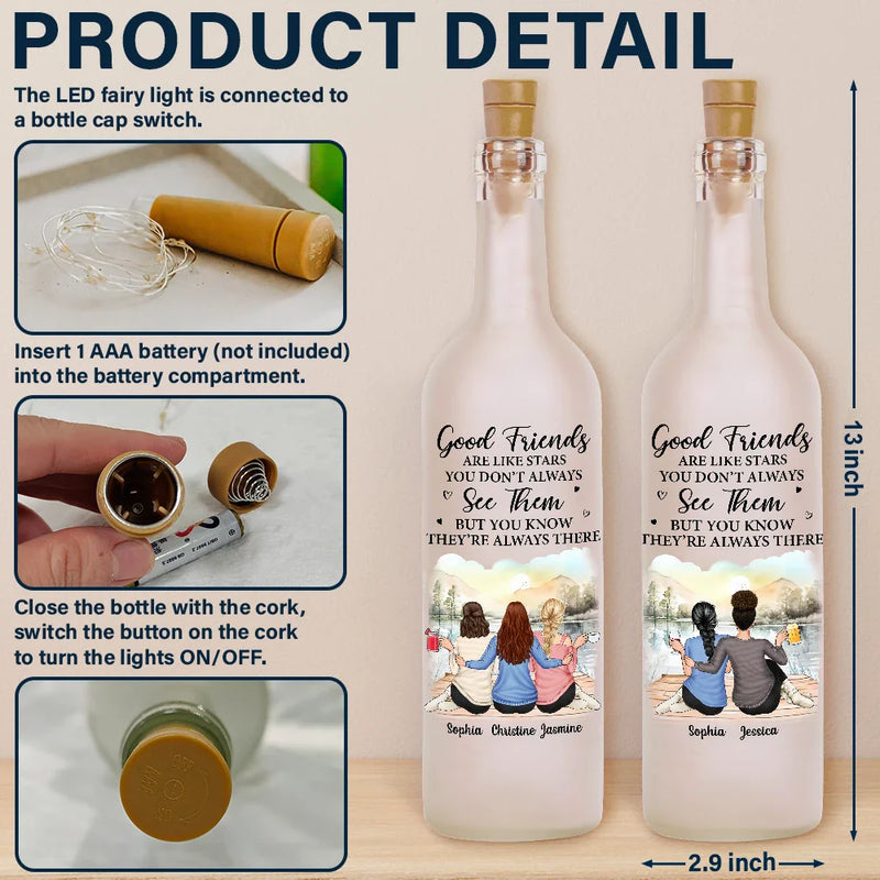 Gift For Bestie - A True Friendship Is A Journey Without An End - Personalized Bottle Light