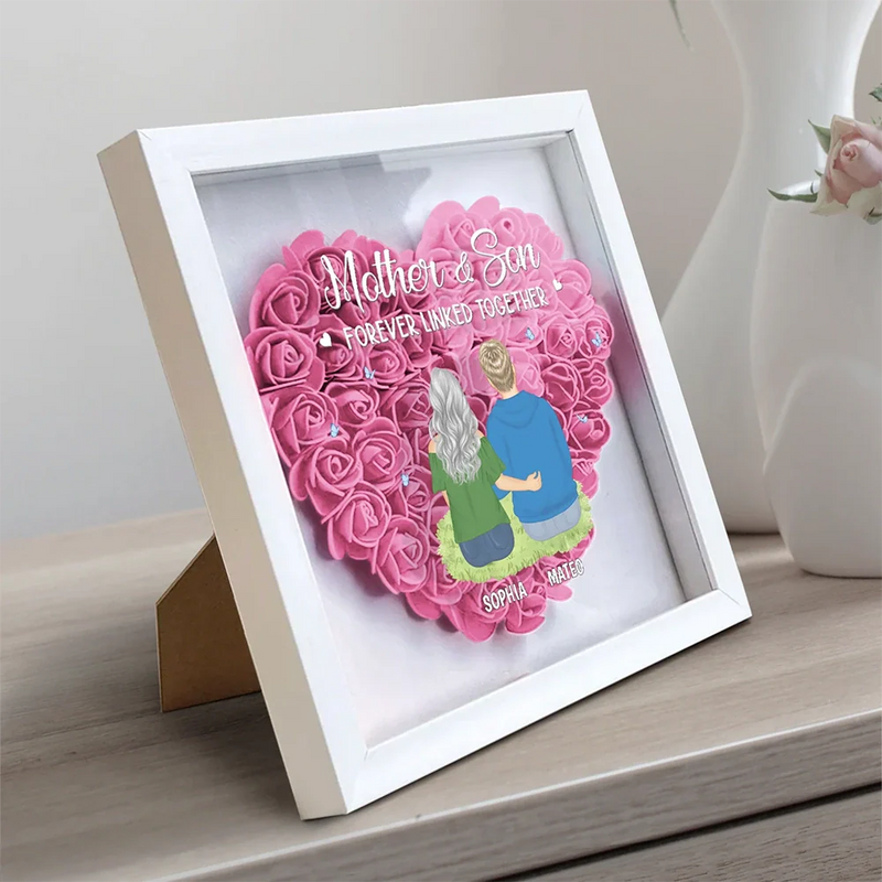 Gift For Mother, Gift For Daughter, Mom, Daughters, Son, Children - Mother & Daughters Forever Linked Together - Personalized Flower Shadow Box
