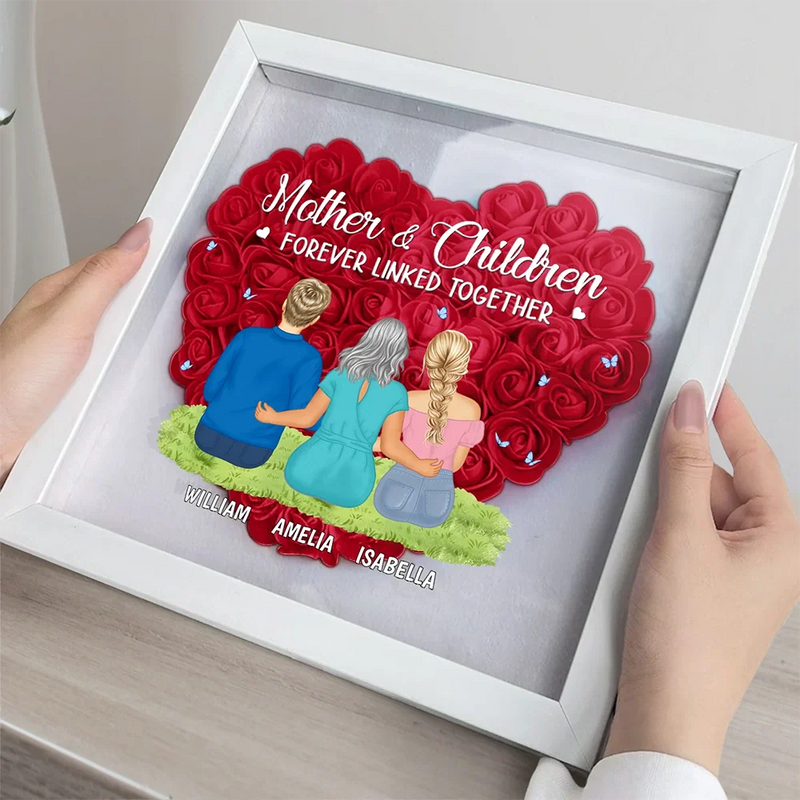 Gift For Mother, Gift For Daughter, Mom, Daughters, Son, Children - Mother & Daughters Forever Linked Together - Personalized Flower Shadow Box
