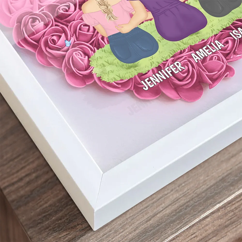 Gift For Mother, Gift For Daughter, Mom, Daughters, Son, Children - Mother & Daughters Forever Linked Together - Personalized Flower Shadow Box
