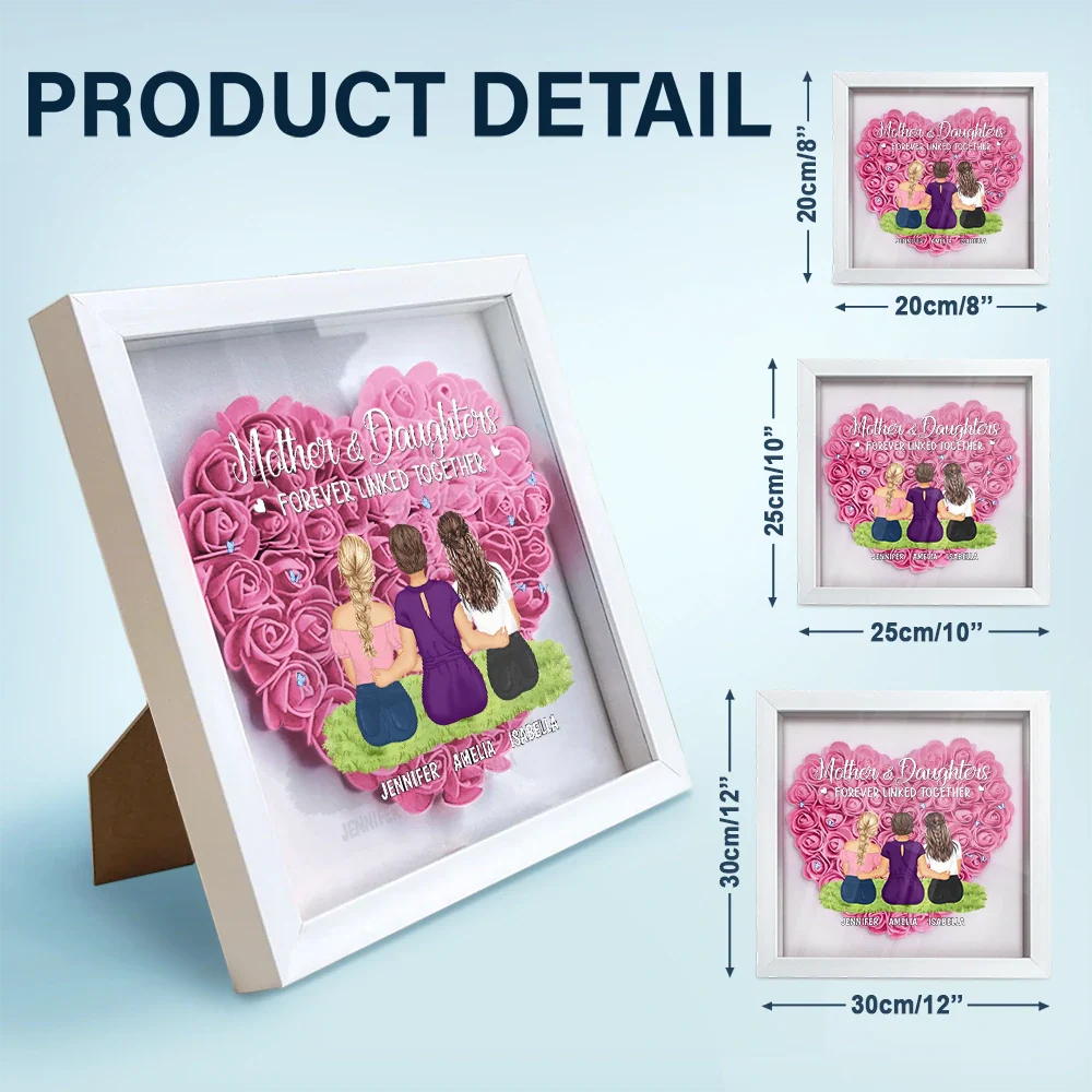 Gift For Mother, Gift For Daughter, Mom, Daughters, Son, Children - Mother & Daughters Forever Linked Together - Personalized Flower Shadow Box
