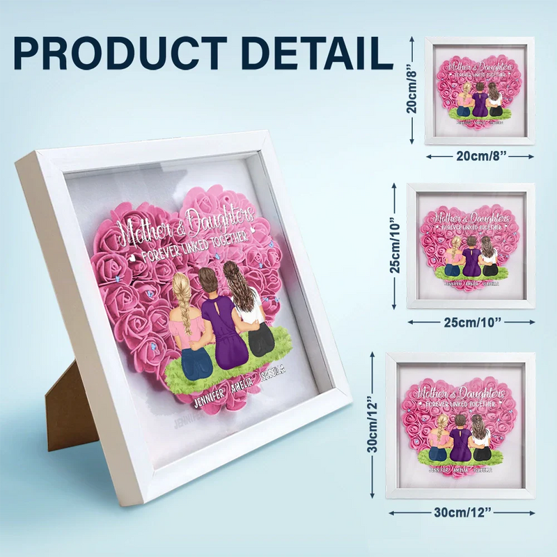 Gift For Mother, Gift For Daughter, Mom, Daughters, Son, Children - Mother & Daughters Forever Linked Together - Personalized Flower Shadow Box
