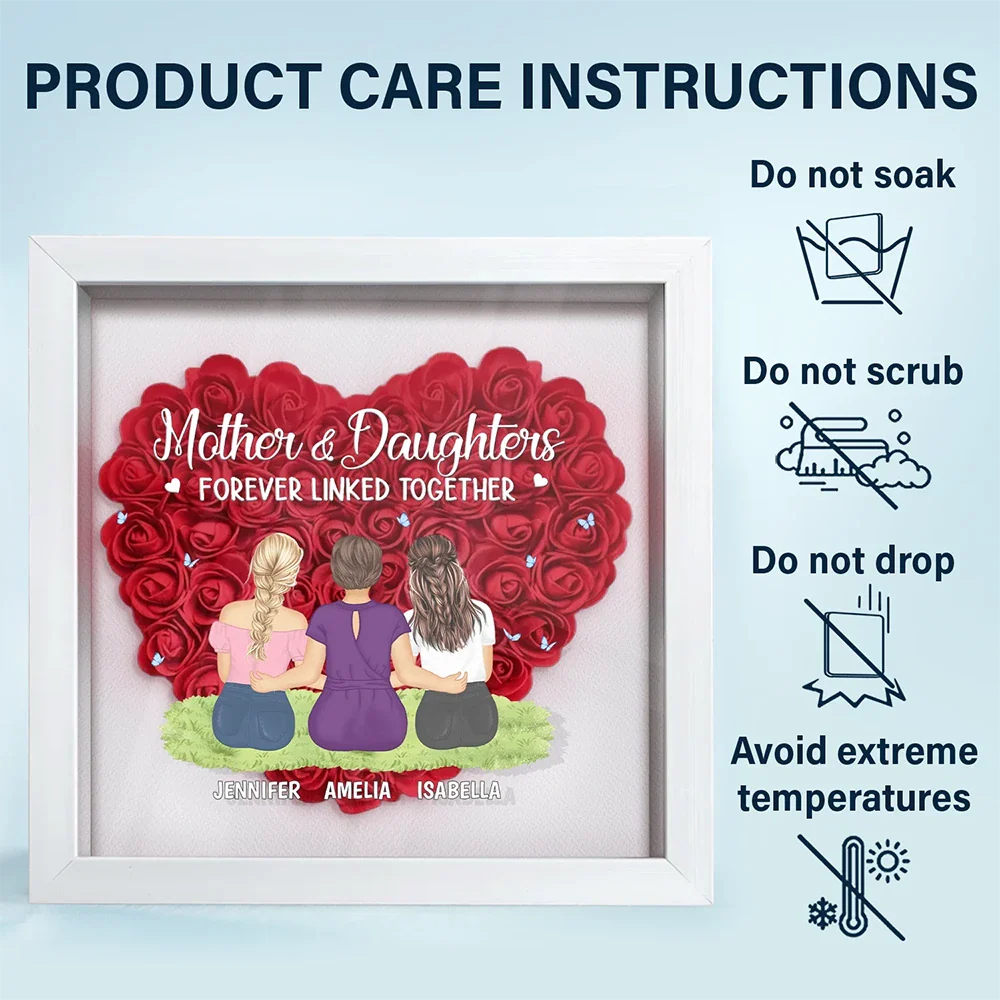 Gift For Mother, Gift For Daughter, Mom, Daughters, Son, Children - Mother & Daughters Forever Linked Together - Personalized Flower Shadow Box
