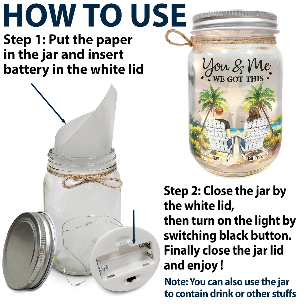 Gift For Couples,Gift For Husband,Gift For Wife,Gift For Boyfriend,Gift For Girlfriend,Love - You & Me We Got This Landscape - Personalized Mason Jar Light