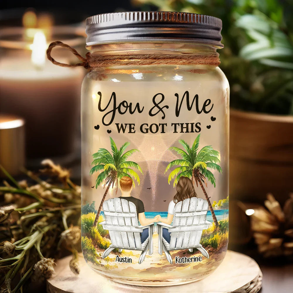 Gift For Couples,Gift For Husband,Gift For Wife,Gift For Boyfriend,Gift For Girlfriend,Love - You & Me We Got This Landscape - Personalized Mason Jar Light
