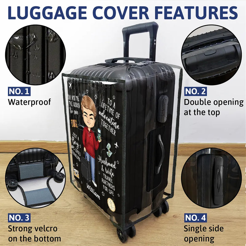 Gift For Couples,Gift For Husband,Gift For Wife,Gift For Boyfriend,Gift For Girlfriend,Travel,Happy - Couple Travel Partners For Life - Personalized Combo 2 Clear Luggage Covers