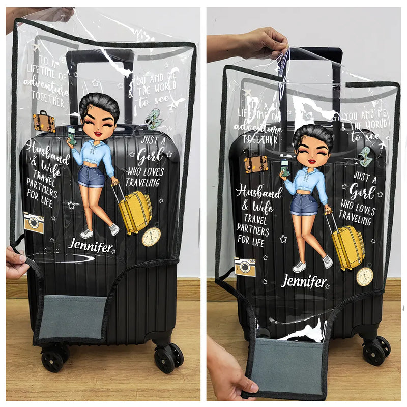 Gift For Couples,Gift For Husband,Gift For Wife,Gift For Boyfriend,Gift For Girlfriend,Travel,Happy - Couple Travel Partners For Life - Personalized Combo 2 Clear Luggage Covers