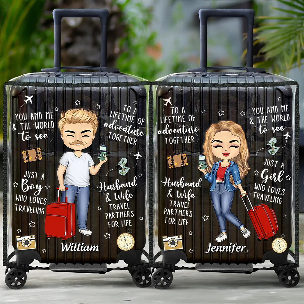 Couple Travel Partners For Life - Personalized Combo 2 Clear Luggage Covers