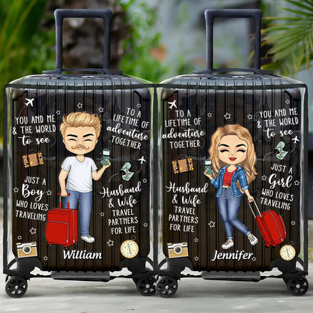 Couple Travel Partners For Life - Personalized Combo 2 Clear Luggage Covers