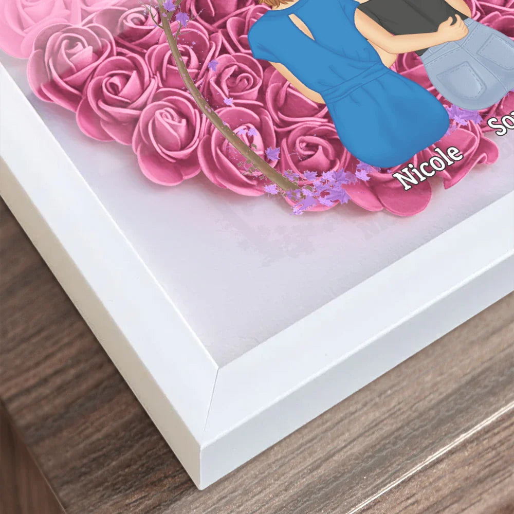 Gift For Mother,Gift For Daughter,Mom - Daughters (Adult),Love - The Love Between Mother & Daughters Is Forever - Personalized Flower Shadow Box