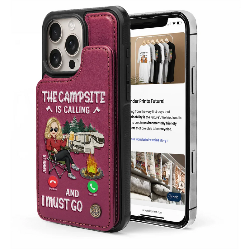 Gift For Yourself, Camping - The Campsite Is Calling - Personalized Leather Flip Wallet Phone Case