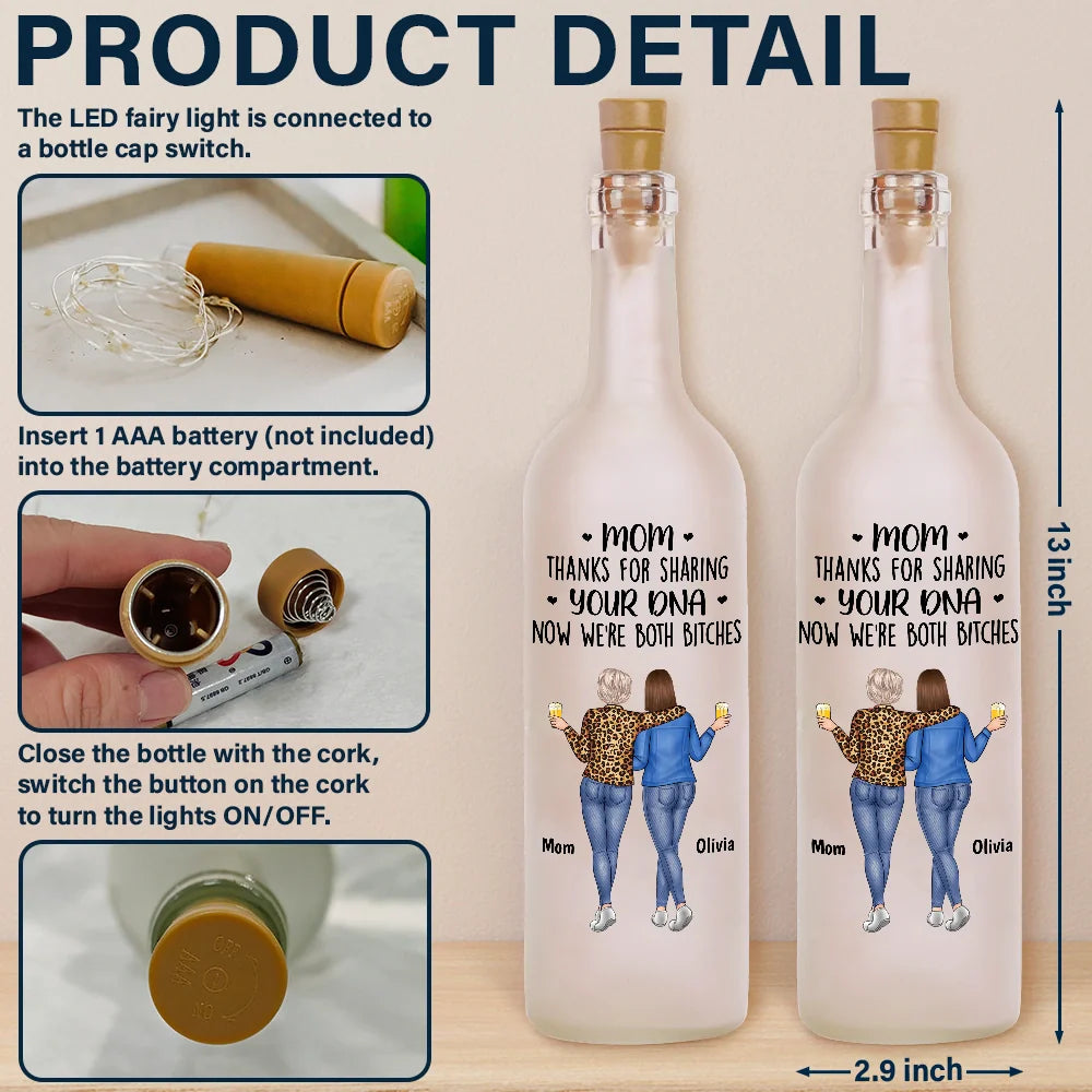 Gift For Mother, Mom - Daughters (Adult) - Mom Thanks For Sharing Your DNA - Personalized Bottle Light