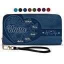 Gift For Mother,Gift For Grandma,Grandma,Grandkids,Mom,Children - Leather Butterfly Heart - Personalized Leather Long Wallet
