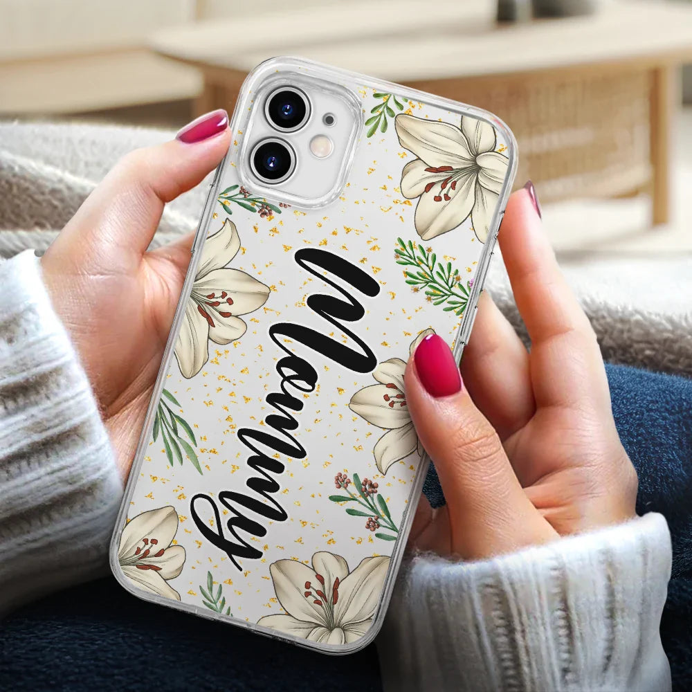 Gift For Mother,Gift For Yourself,Gift For Women - Birth Month Flower & Name - Personalized Clear Phone Case