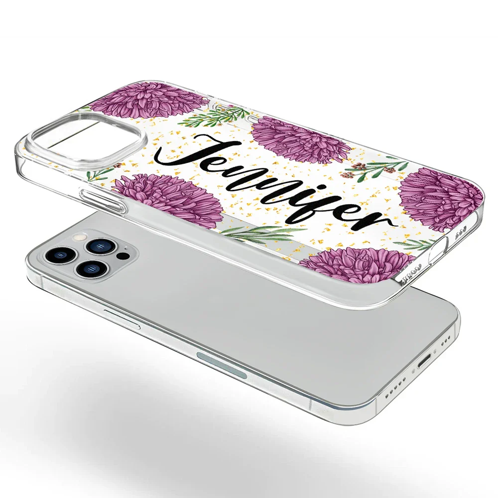 Gift For Mother,Gift For Yourself,Gift For Women - Birth Month Flower & Name - Personalized Clear Phone Case