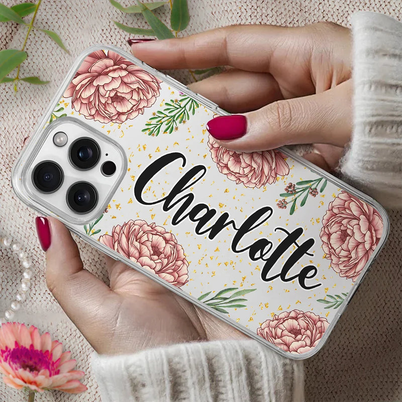Gift For Mother,Gift For Yourself,Gift For Women - Birth Month Flower & Name - Personalized Clear Phone Case