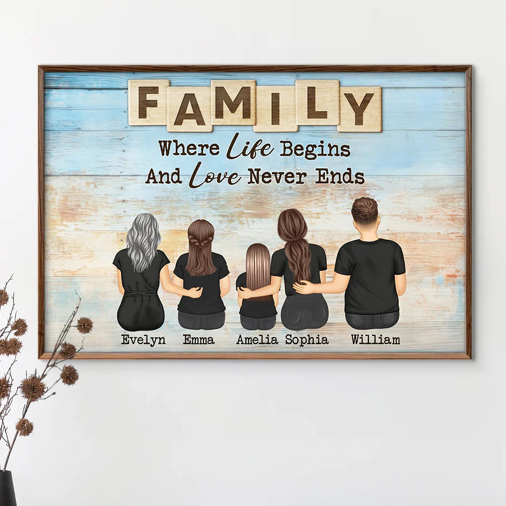 Gift For Mother,Gift For Father,Family,Happy - Family Love Never Ends - Personalized Poster