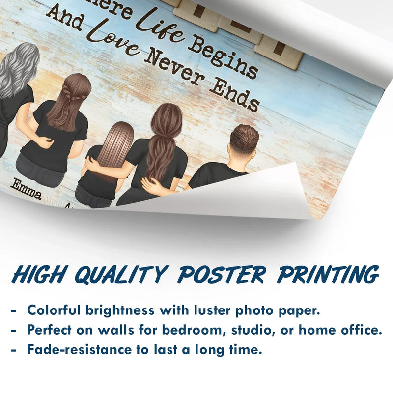 Gift For Mother,Gift For Father,Family,Happy - Family Love Never Ends - Personalized Poster