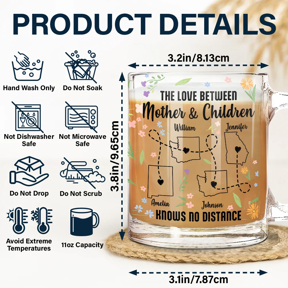 Gift For Mother,Mom,Daughters - Mother Daughter Forever Linked Together Wild Flower State - Personalized Glass Mug