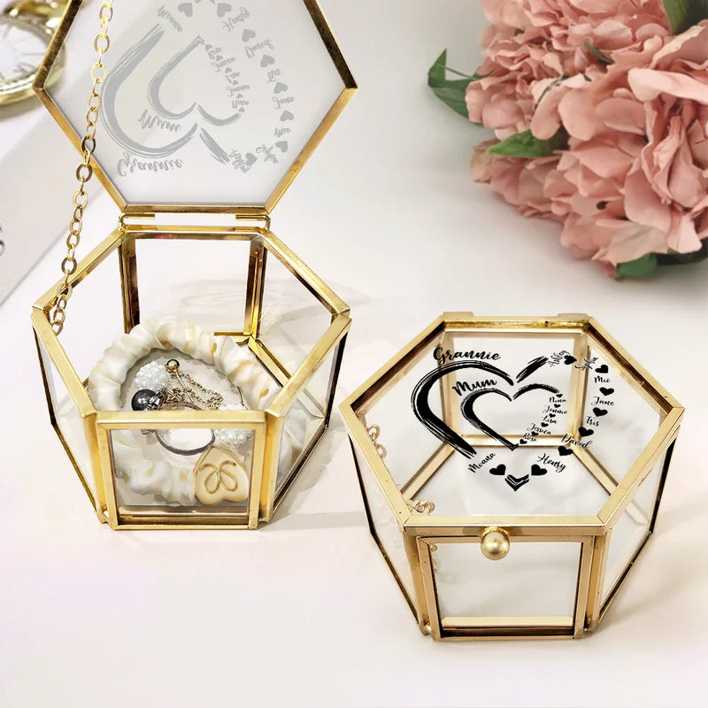 Gift For Mother,Gift For Grandma,Love - Mom's Grandma's Sweethearts - Personalized Glass Jewelry Box