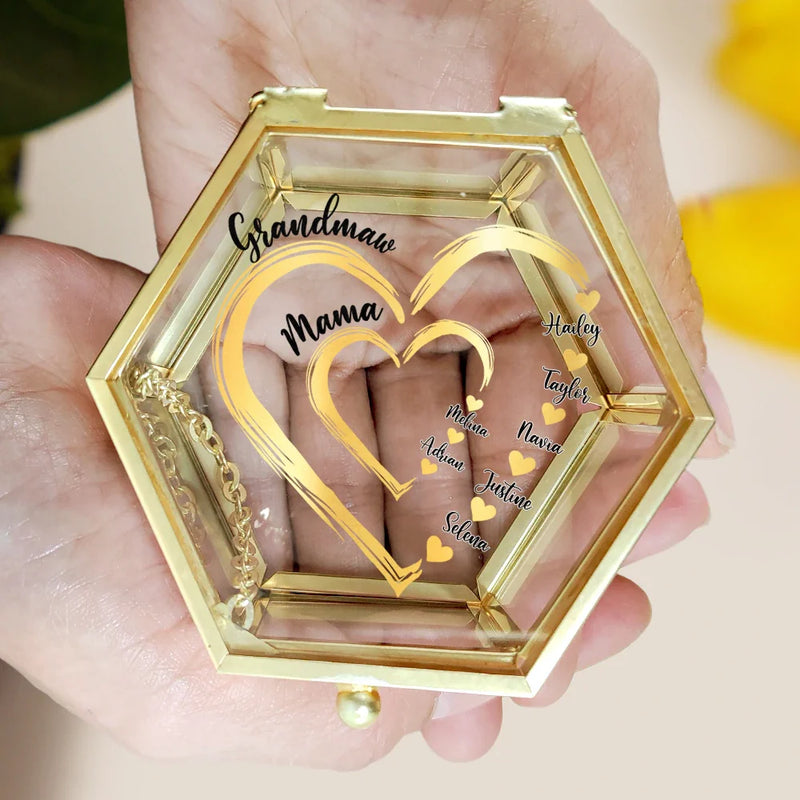 Gift For Mother,Gift For Grandma,Love - Mom's Grandma's Sweethearts - Personalized Glass Jewelry Box
