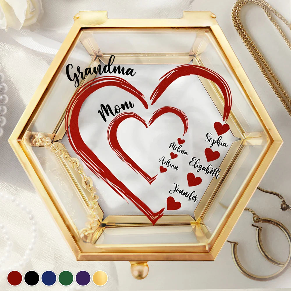 Gift For Mother,Gift For Grandma,Love - Mom's Grandma's Sweethearts - Personalized Glass Jewelry Box