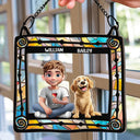Dog Mom,Dog Dad,Dog Lovers,Happy,Pet Lovers,Pet Mom,Pet Dad - Dog Mom Dog Dad - Personalized Window Hanging Suncatcher Ornament
